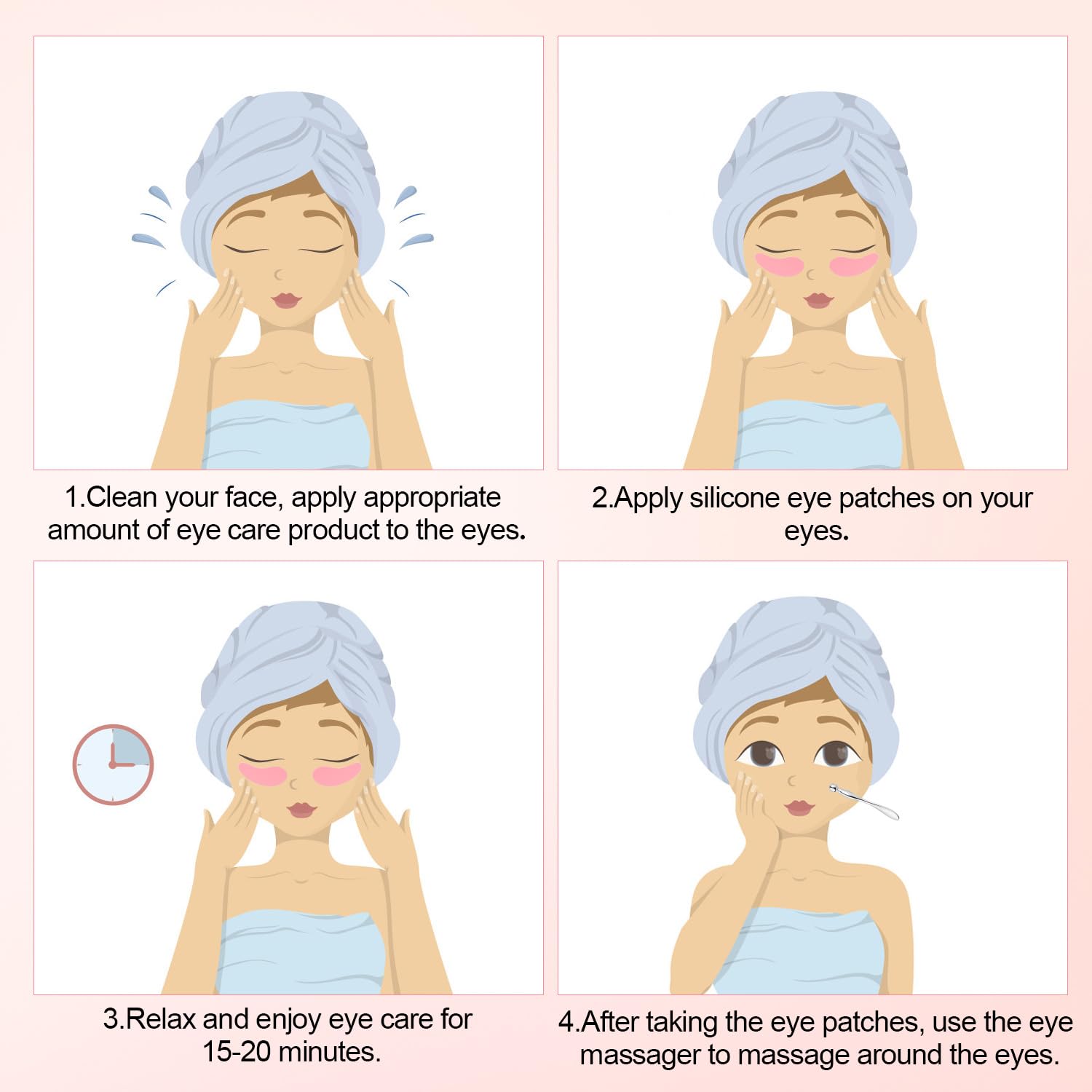 1 Pair Reusable Eye Patch, Silicone Reusable Eye Gel Pads Eye Wrinkle Patches Under Eye Mask, Plump Fine Lines & Wrinkles with Metal Eye Cream Applicator & Tin Case (Pink)