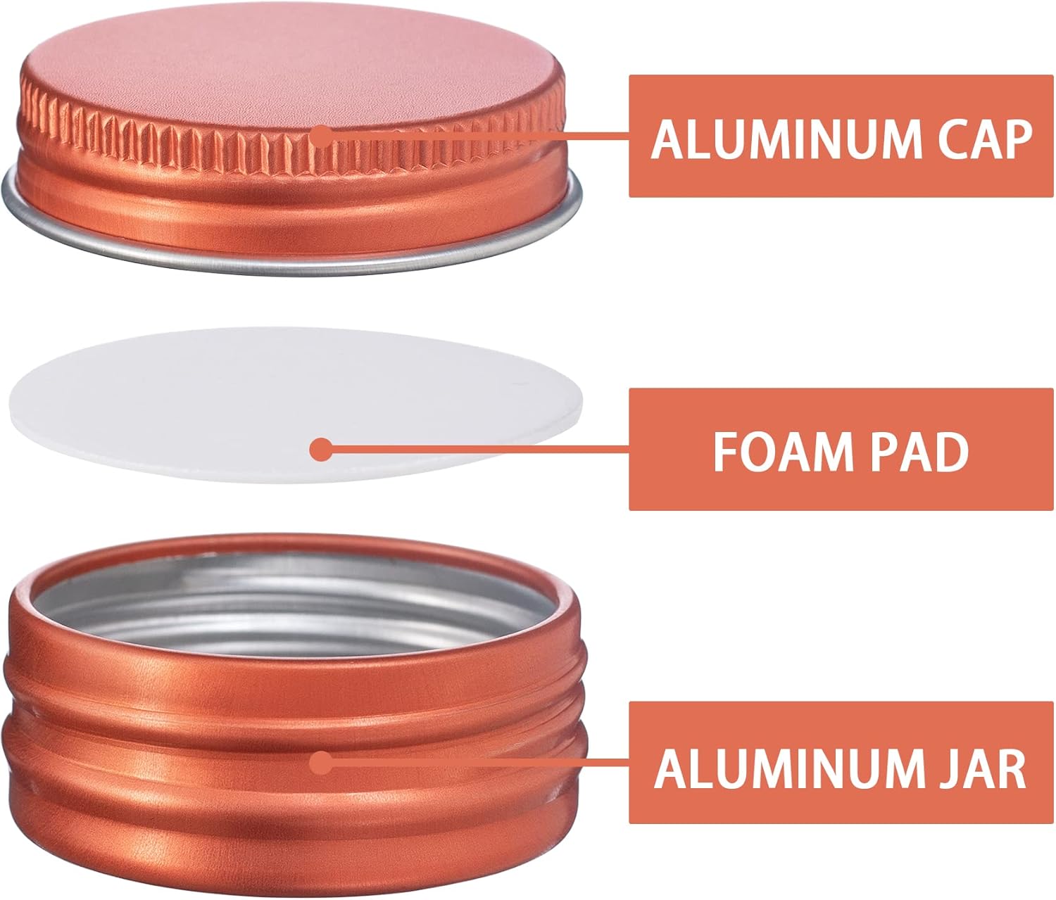 0.5 oz Screw Top Aluminum Tin Jar with Screw Lid and Blank Labels (Orange - Pack of 32)