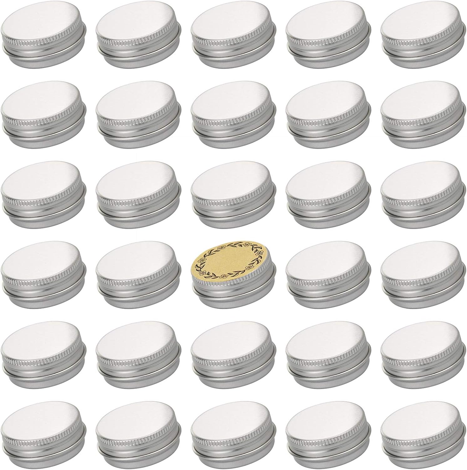 0.5 oz Screw Top Aluminum Tin Jar with Screw Lid and Blank Labels (Silver - Pack of 32)