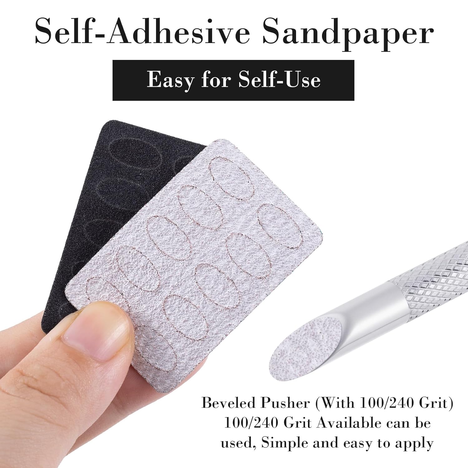 1 Pcs Cuticle Pusher Tool with 100#/240# Grit Nail Files, Metal Cuticle Tools, Stainless Steel Round Manicure Tools for Manicure Pedicure Nail Art, Salon, Home Use