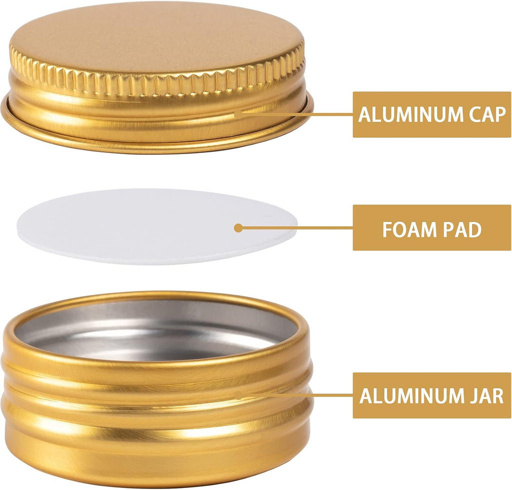 0.5 oz Screw Top Aluminum Tin Jar with Screw Lid and Blank Labels (Gold - Pack of 32)