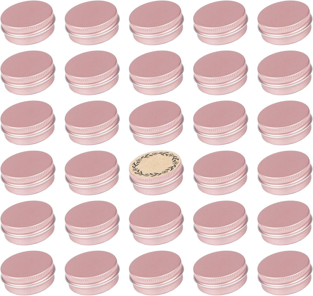 0.5 oz Screw Top Aluminum Tin Jar with Screw Lid and Blank Labels (Rose Gold - Pack of 32)