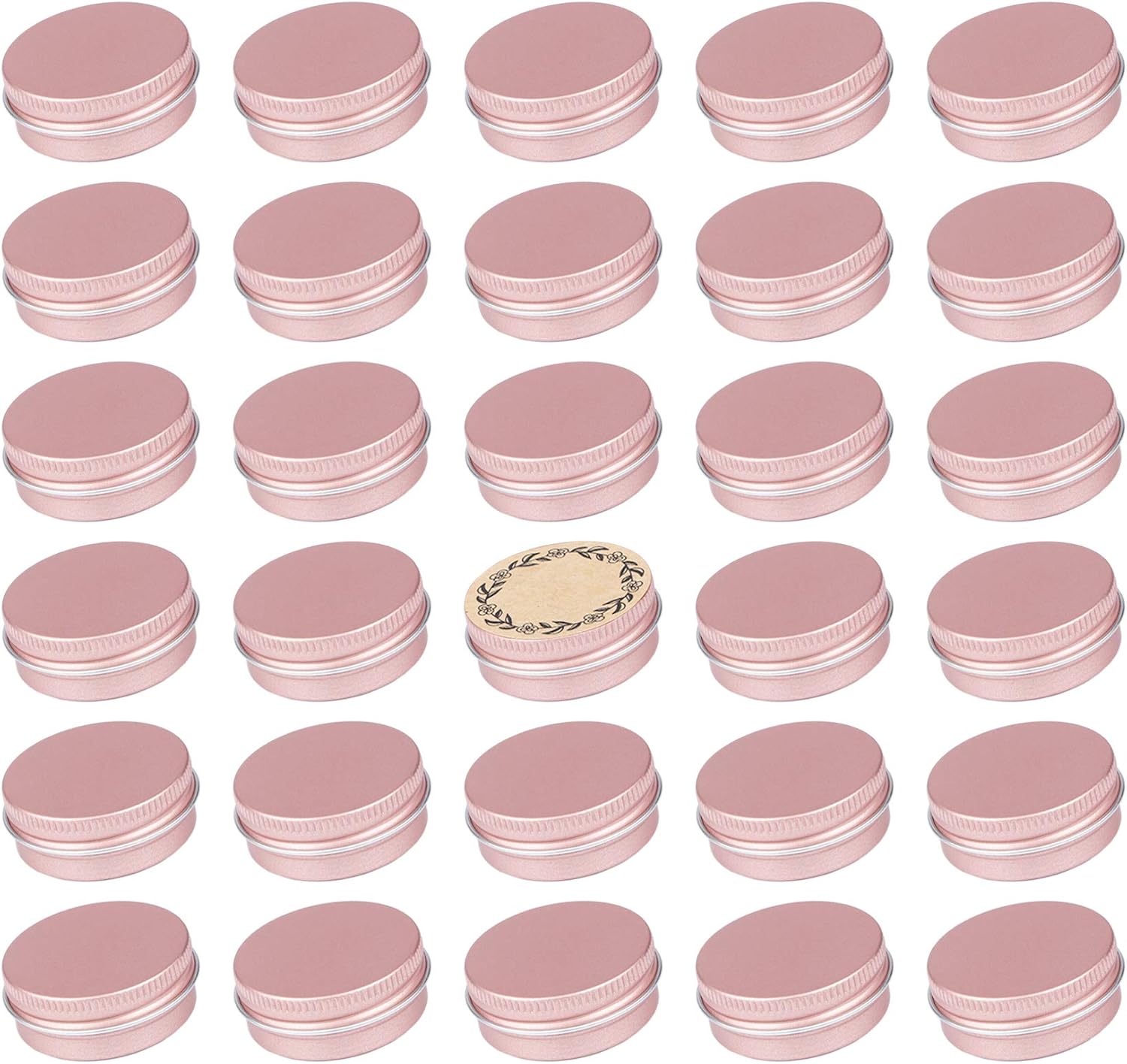 0.5 oz Screw Top Aluminum Tin Jar with Screw Lid and Blank Labels (Rose Gold - Pack of 32)