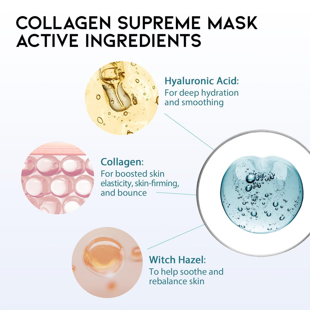 #OOTD Collagen Hydrating Sheet Masks for Face Korean Anti Aging Mask Sheet for Dry Skin & Sensitive Skin, EVE Vegan, Not Tested on Animals, No Parabens, No Sulfates, Hyaluronic Acid, Witch Hazel 10EA