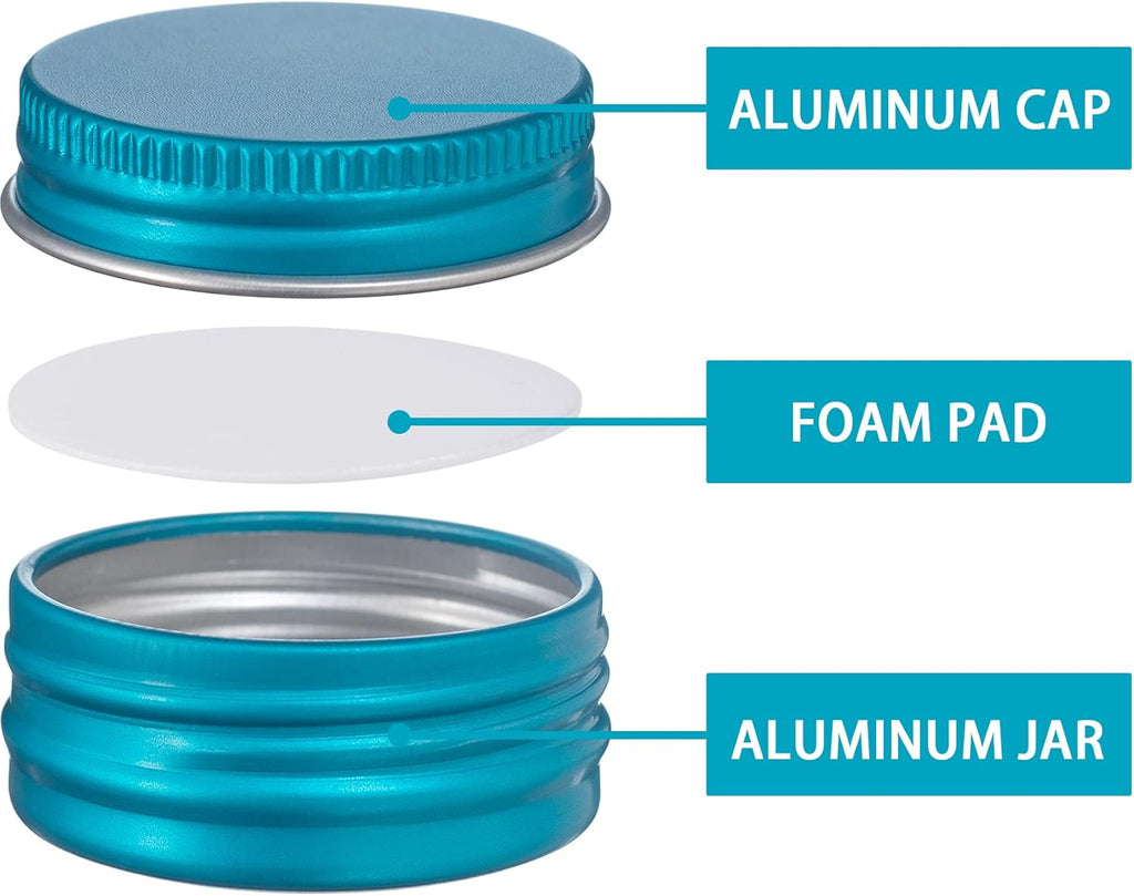 0.5 oz Screw Top Aluminum Tin Jar with Screw Lid and Blank Labels (Lake Blue - Pack of 32)