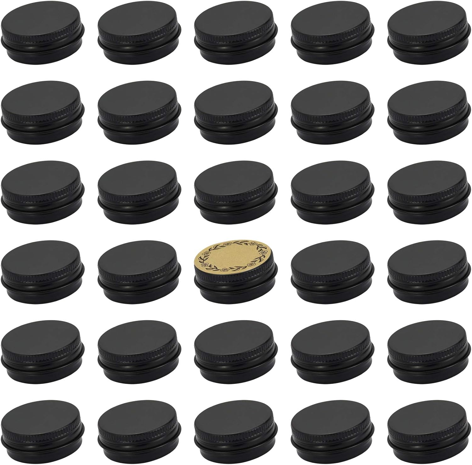 0.5 oz Screw Top Aluminum Tin Jar with Screw Lid and Blank Labels (Black - Pack of 32)