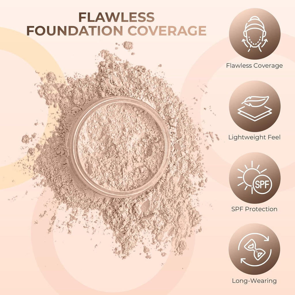 1 Ounce Light Foundation Powder Refill By Sweet Face Minerals, Lightweight Mineral Loose Makeup Powder with SPF 20, Full Coverage Flawless Finish, Talc-free, Cruelty-Free, Refillable Pouch