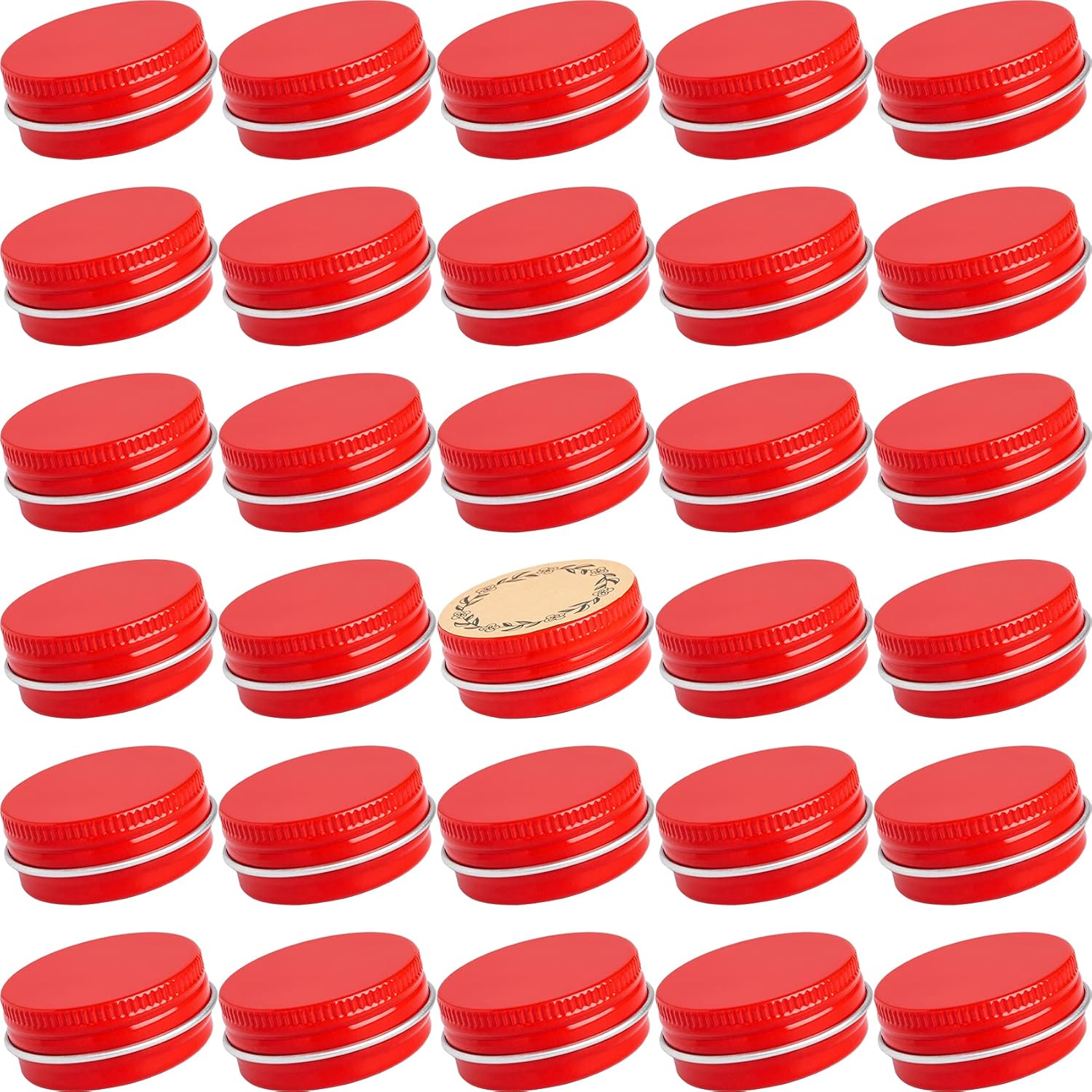 0.5 oz Screw Top Aluminum Tin Jar with Screw Lid and Blank Labels (Red - Pack of 32)