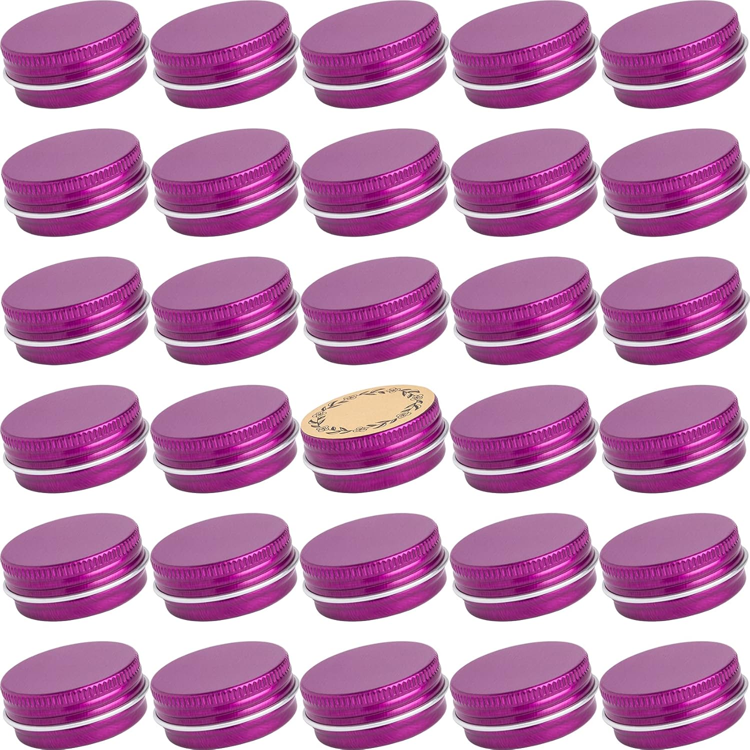 0.5 oz Screw Top Aluminum Tin Jar with Screw Lid and Blank Labels (Purple - Pack of 32)