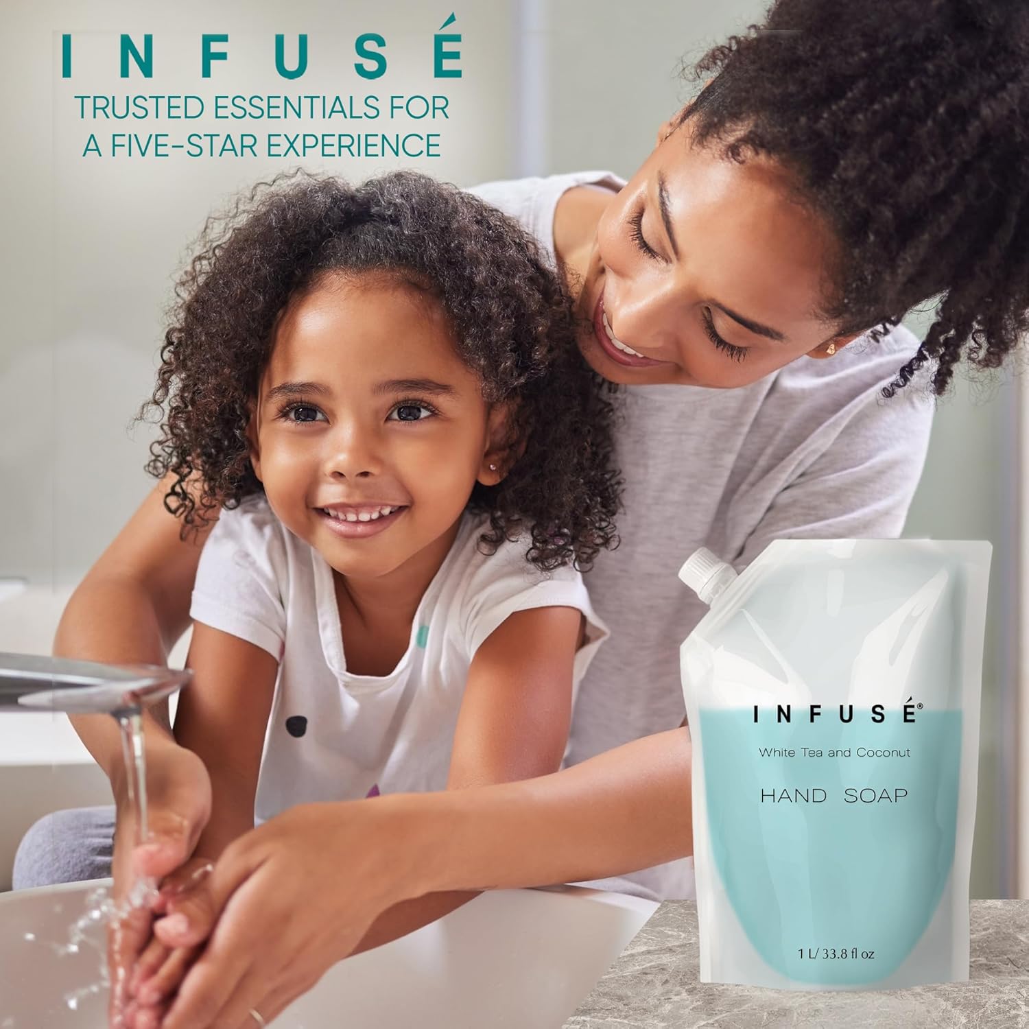 1 Liter Hand Wash Refill Bag For Soap Dispensers | Bulk Toiletries for Vacation Rentals, and Home Bathroom Showers | White Tea and Coconut | Single