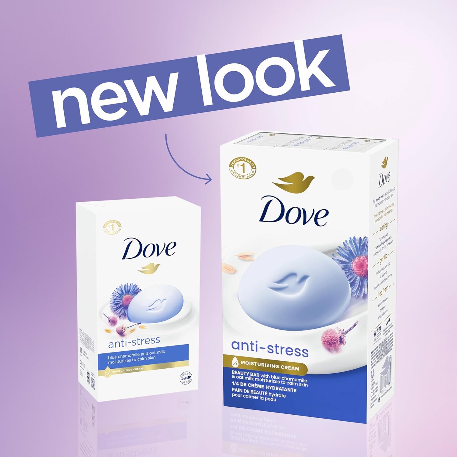 "Dove Anti-Stress Blue Chamomile And Oat Milk Moisturizes to Calm Skin Soap 106g Pack Of 6