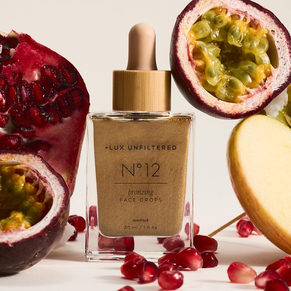 + Lux Unfiltered N°12 Sunstruck Face Tanning Drops - Fragrance Free Bronzing Drops for Face with Hyaluronic Acid, Coconut Water, & Passionfruit Oil - Cruelty Free & Vegan Self Tanner