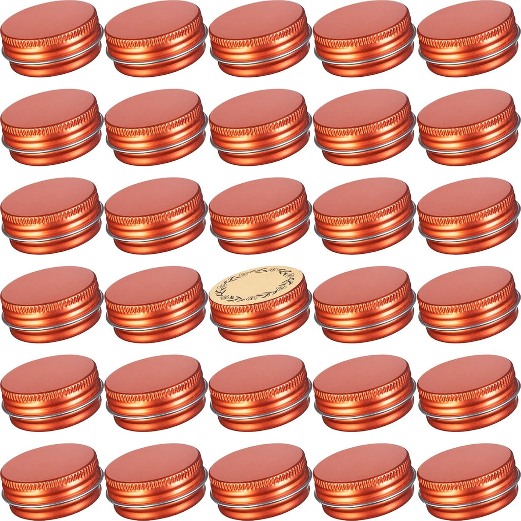 0.5 oz Screw Top Aluminum Tin Jar with Screw Lid and Blank Labels (Orange - Pack of 32)