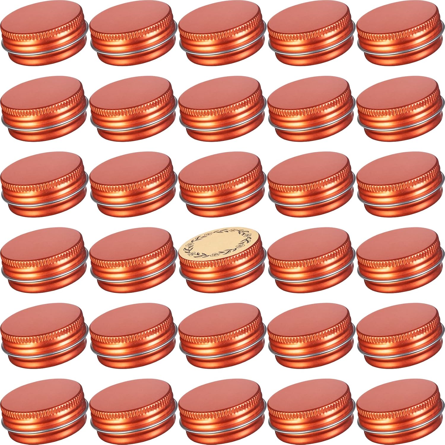 0.5 oz Screw Top Aluminum Tin Jar with Screw Lid and Blank Labels (Orange - Pack of 32)