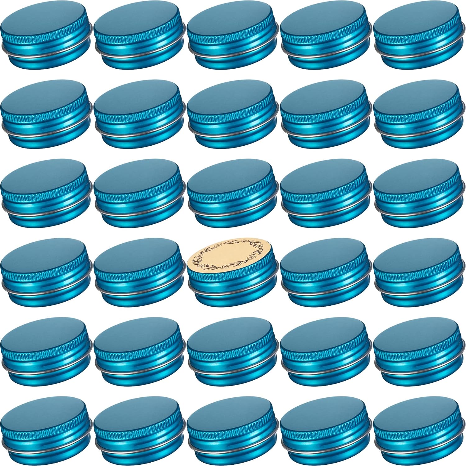 0.5 oz Screw Top Aluminum Tin Jar with Screw Lid and Blank Labels (Lake Blue - Pack of 32)